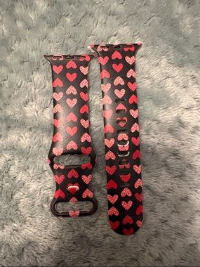 Heart Print Black Silicone Watch Band - Red Hearts